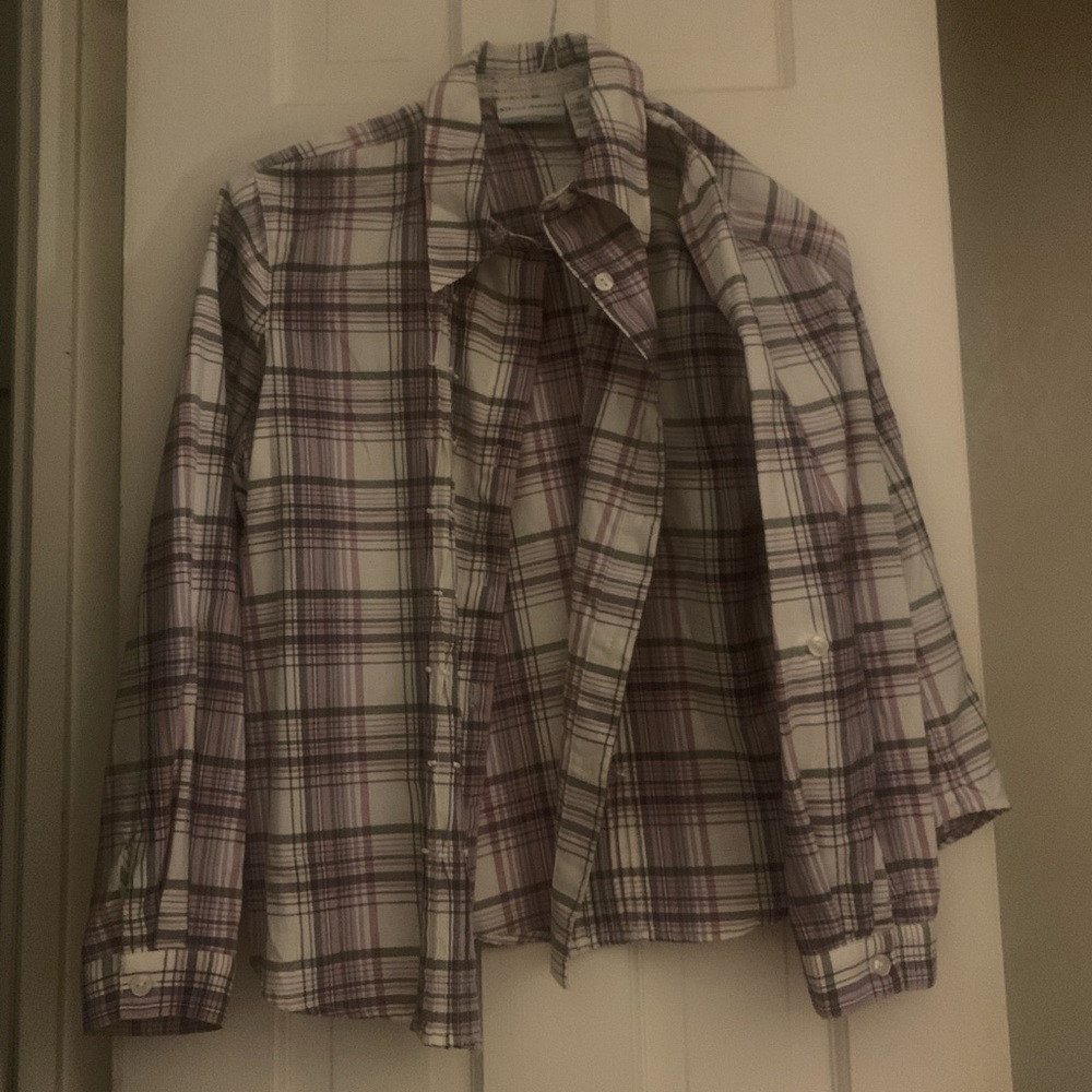 Alfred Dunner Petite 12p Women’s Purple Plaid Button Top Blouse